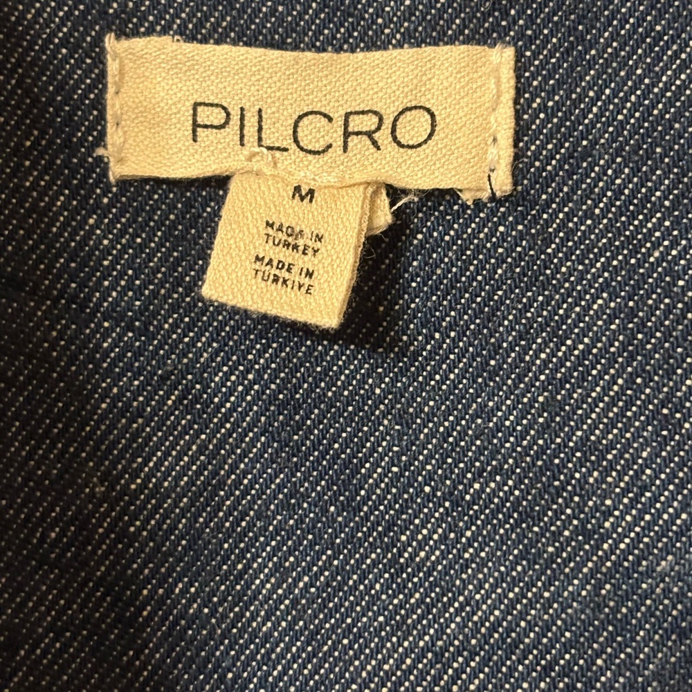 Anthropologie Pilcro Medium Denim mini dress long sleeve zipper jean pockets Lg - Picture 4 of 14